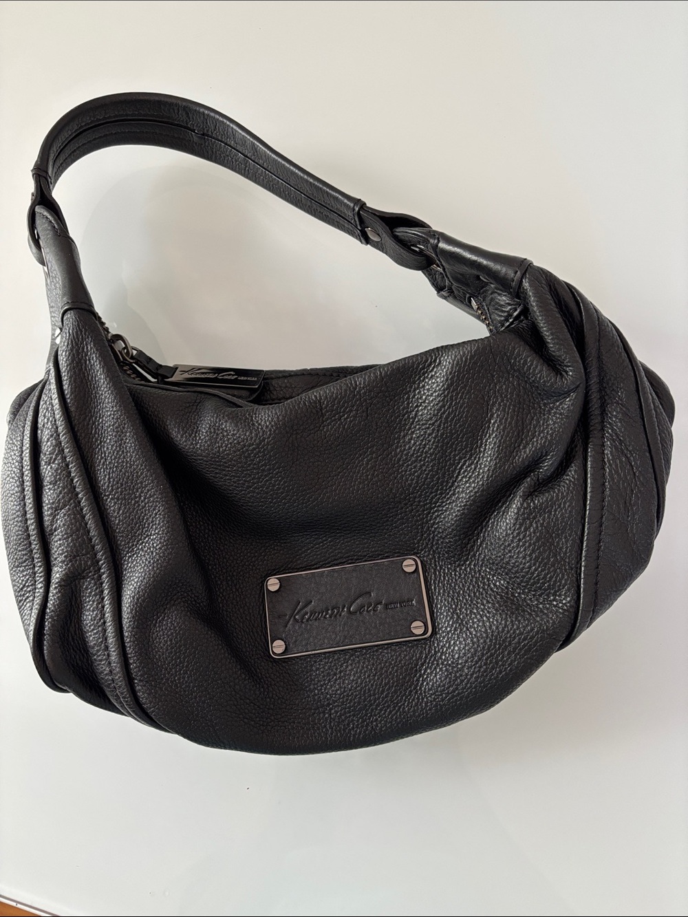 Kenneth Cole Black Pebbled Leather Hobo Shoulder Bag